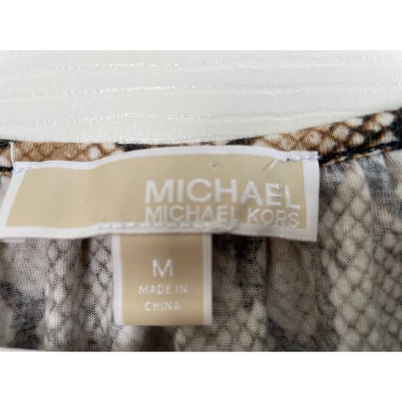 Michael Michael Kors Top Size M Snakeskin Print Short Bell Sleeves Brown Stretch - Picture 3 of 10